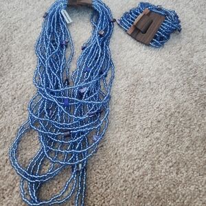 Blue Beaded Necklace Set